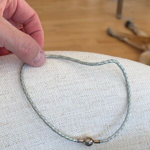 Pandora light blue Braided Leather Bracelet with Silver Clasp